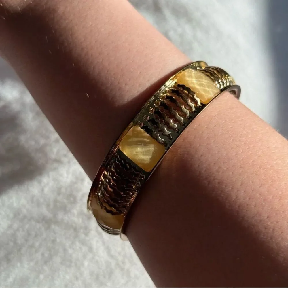 Vintage Style Gold Tone Yellow Statement Bangle